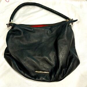 Elaine Turner Black Leather Hobo Bag with Braided Handle